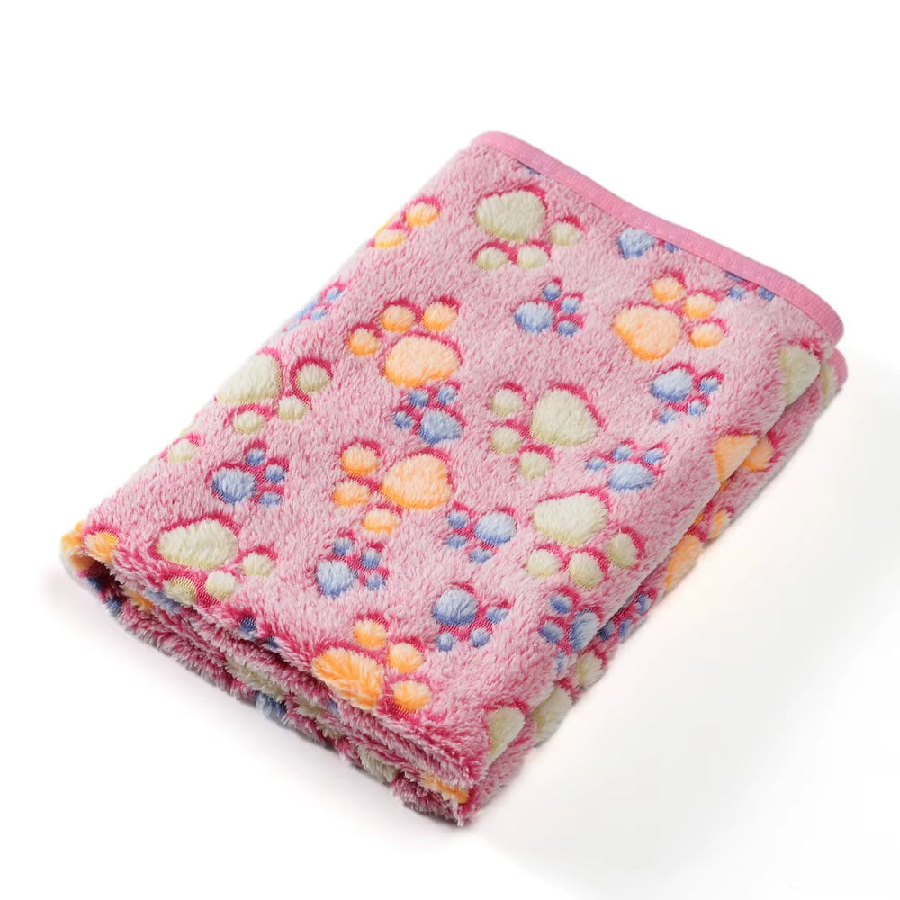 Cute Paw Print Warm Pet Bed Mat Cover for Small Medium Large Dogs Cat Fleece Soft Blanket Towel Winter Puppy Yorkies Supplies