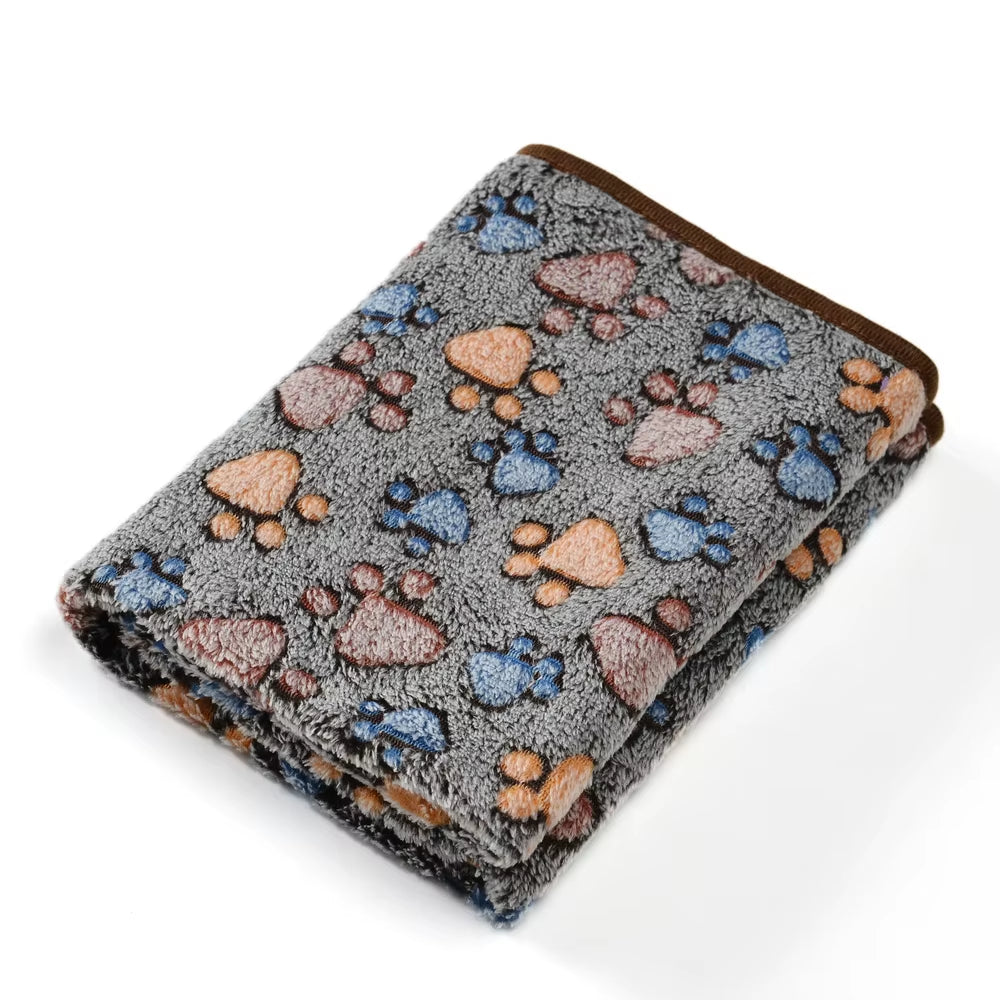 Cute Paw Print Warm Pet Bed Mat Cover for Small Medium Large Dogs Cat Fleece Soft Blanket Towel Winter Puppy Yorkies Supplies