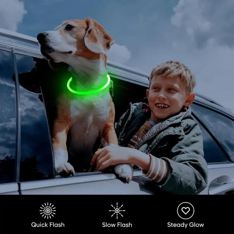 [LED Dog Collar] USB Rechargeable LED Dog Collar - Light up Adjustable Pet Collar with 3 Modes, 360° Glow Safety Necklace for Small/Medium/Large Dogs - TPU Cuttable Puppy Collar for Night Walking, Running, Hunting