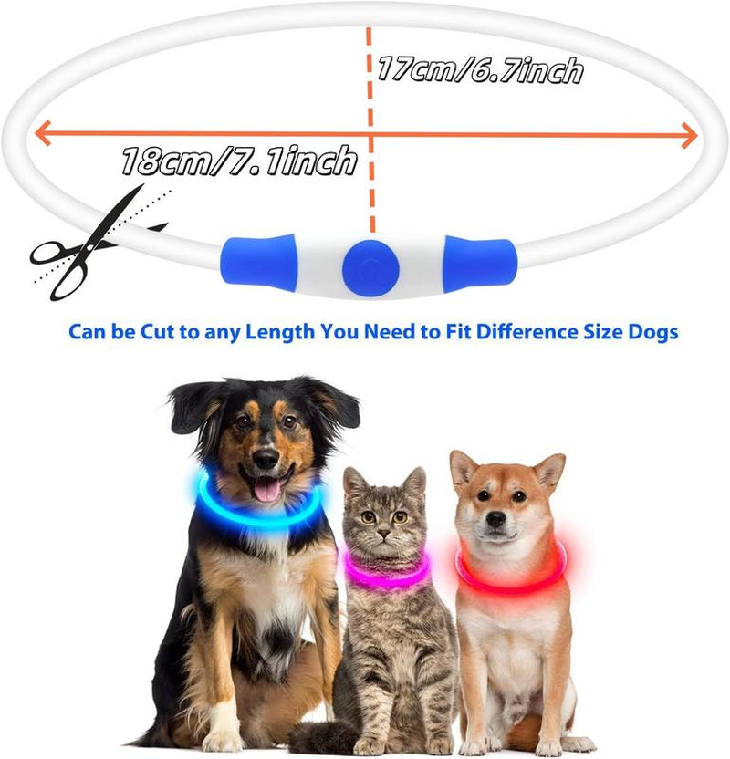 [LED Dog Collar] USB Rechargeable LED Dog Collar - Light up Adjustable Pet Collar with 3 Modes, 360° Glow Safety Necklace for Small/Medium/Large Dogs - TPU Cuttable Puppy Collar for Night Walking, Running, Hunting