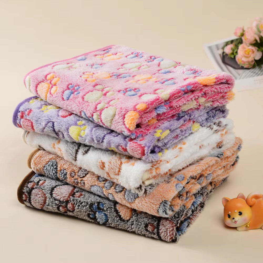 Cute Paw Print Warm Pet Bed Mat Cover for Small Medium Large Dogs Cat Fleece Soft Blanket Towel Winter Puppy Yorkies Supplies