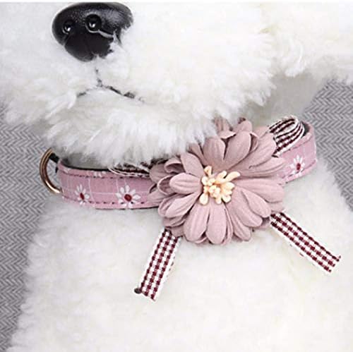 Collar De Cuero PU Ajustable Con Flor Para Perro Pequeños, Rosa