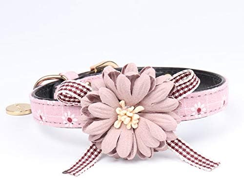 Collar De Cuero PU Ajustable Con Flor Para Perro Pequeños, Rosa