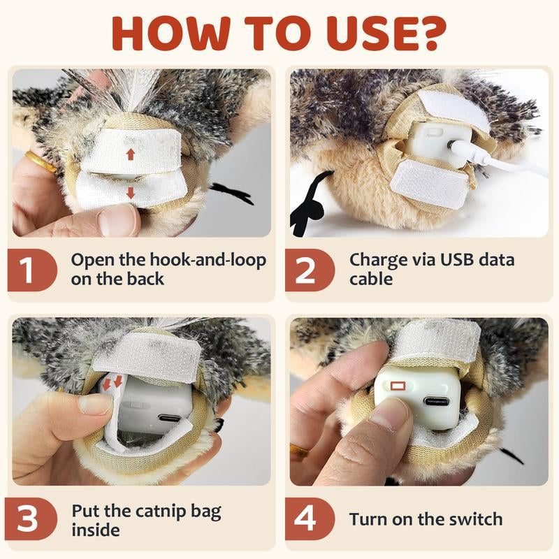 【Tiktokshopfalldealsforyou】Cat Toys Flapping Bird,Rechargeable Flapping Bird Sparrow Cat Toy–Lifelike Chirp & Tweet, Touch Activated Interactive Kitten Exercise Toy (Flightless)