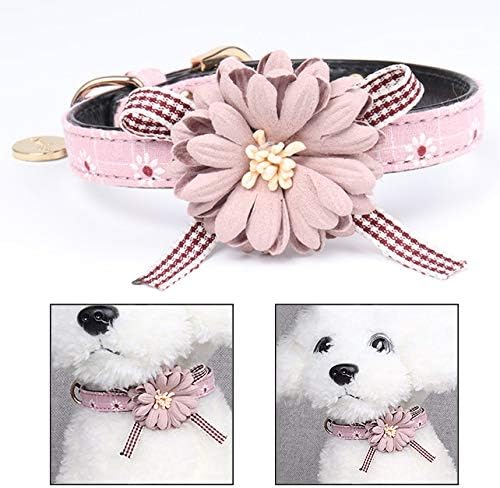 Collar De Cuero PU Ajustable Con Flor Para Perro Pequeños, Rosa