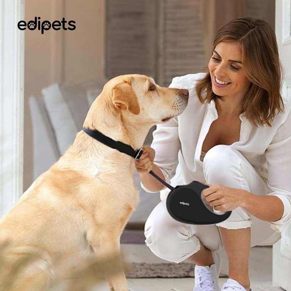 Edipets, Correa Perro Extensible, Retráctil, 5 Metros, 360º Sin Enredos, Cinta De Nailon Para Adiestramiento Y Paseo, Para Perro Grande Mediano Y Pequeño (Negro, < 50 Kg)