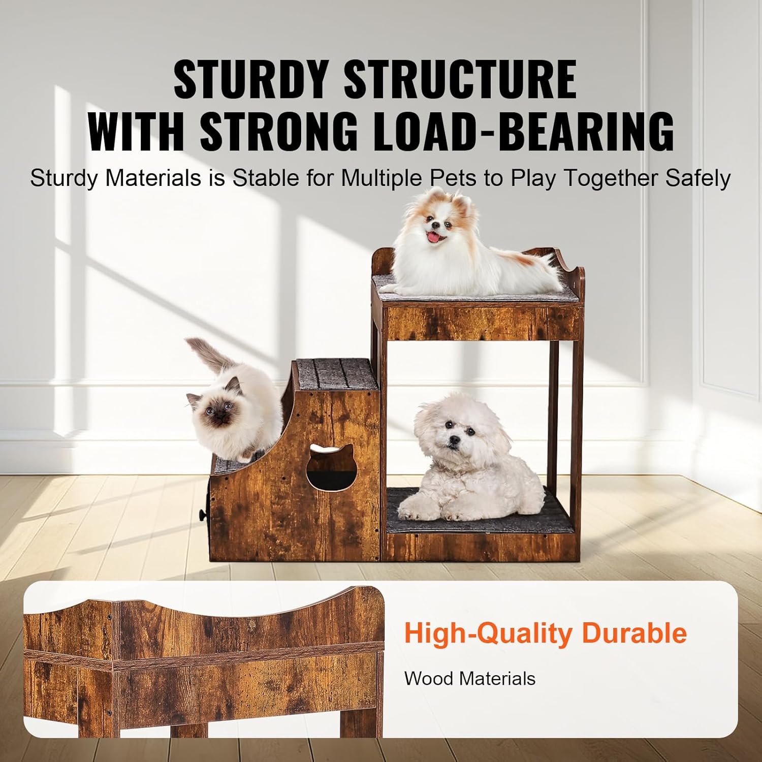 VEVOR Litera Para Perros Y Gatos Con Escaleras Extraíbles 830X450X675 Mm Múltiples Escalones Con Cajón De Almacenamiento Para Uso En Interiores, Hogar, Dormitorio, Cerca De Cama Y Ventana, Marrón