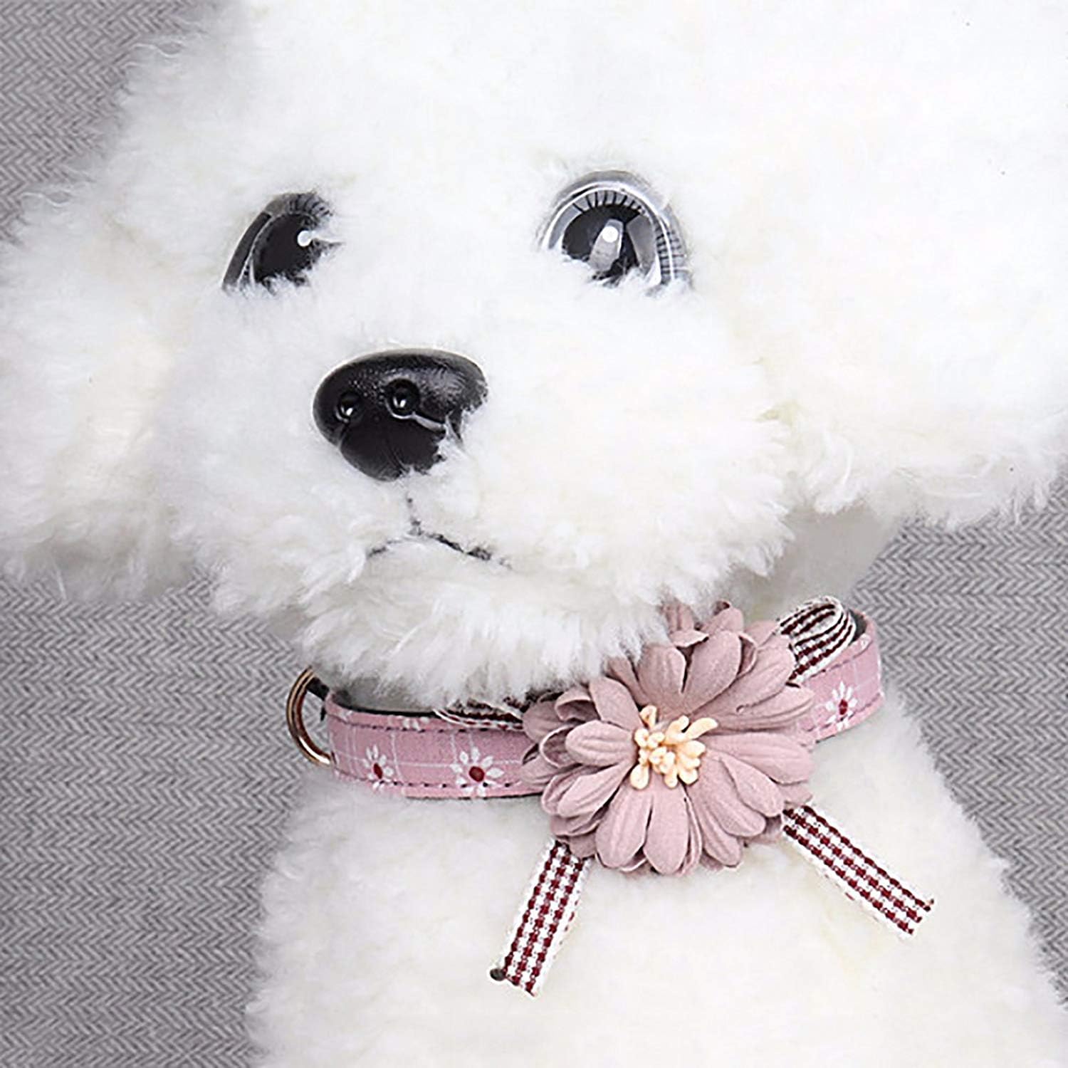 Collar De Cuero PU Ajustable Con Flor Para Perro Pequeños, Rosa