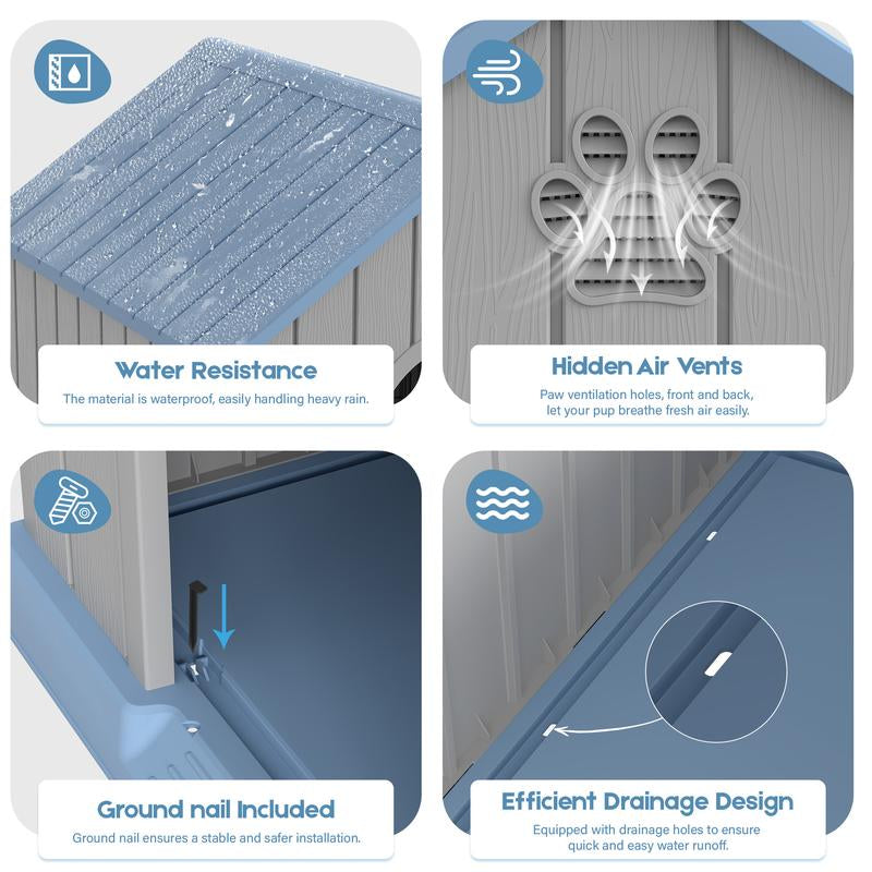 Durable Waterproof Plastic Dog/ Sheep House for Small to Large Sheep, Indoor Outdoor Pet Shelter with Ventilated Roof and Elevated Floor, Easy Assembly