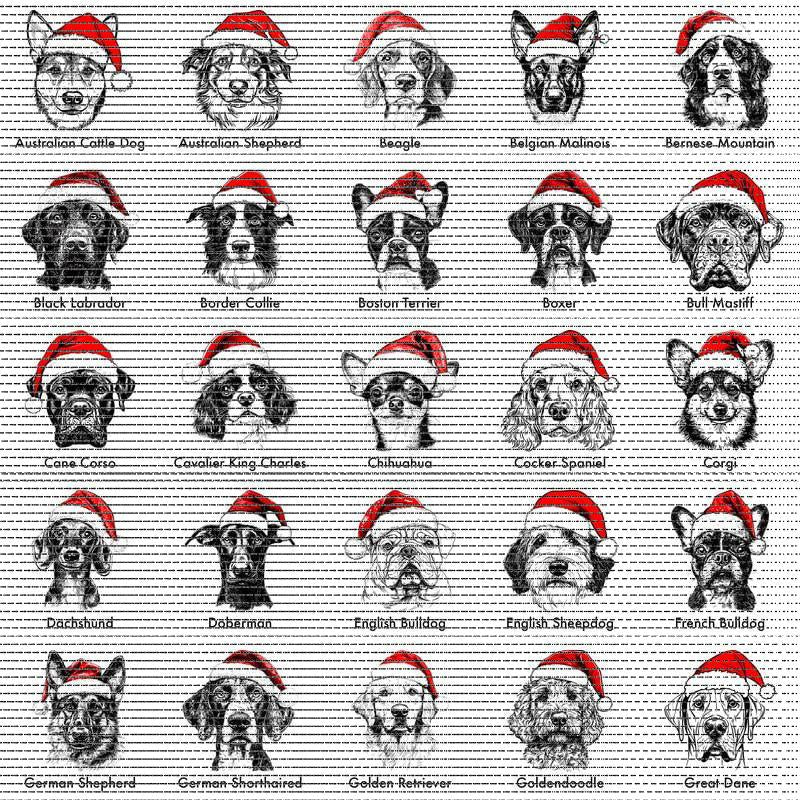 Festive Santa Paws Holiday Dog Pullover ASH GREY Sweatshirt – Custom Dog Breeds in Festive Santa Hat | Gildan Unisex Holiday Pullover