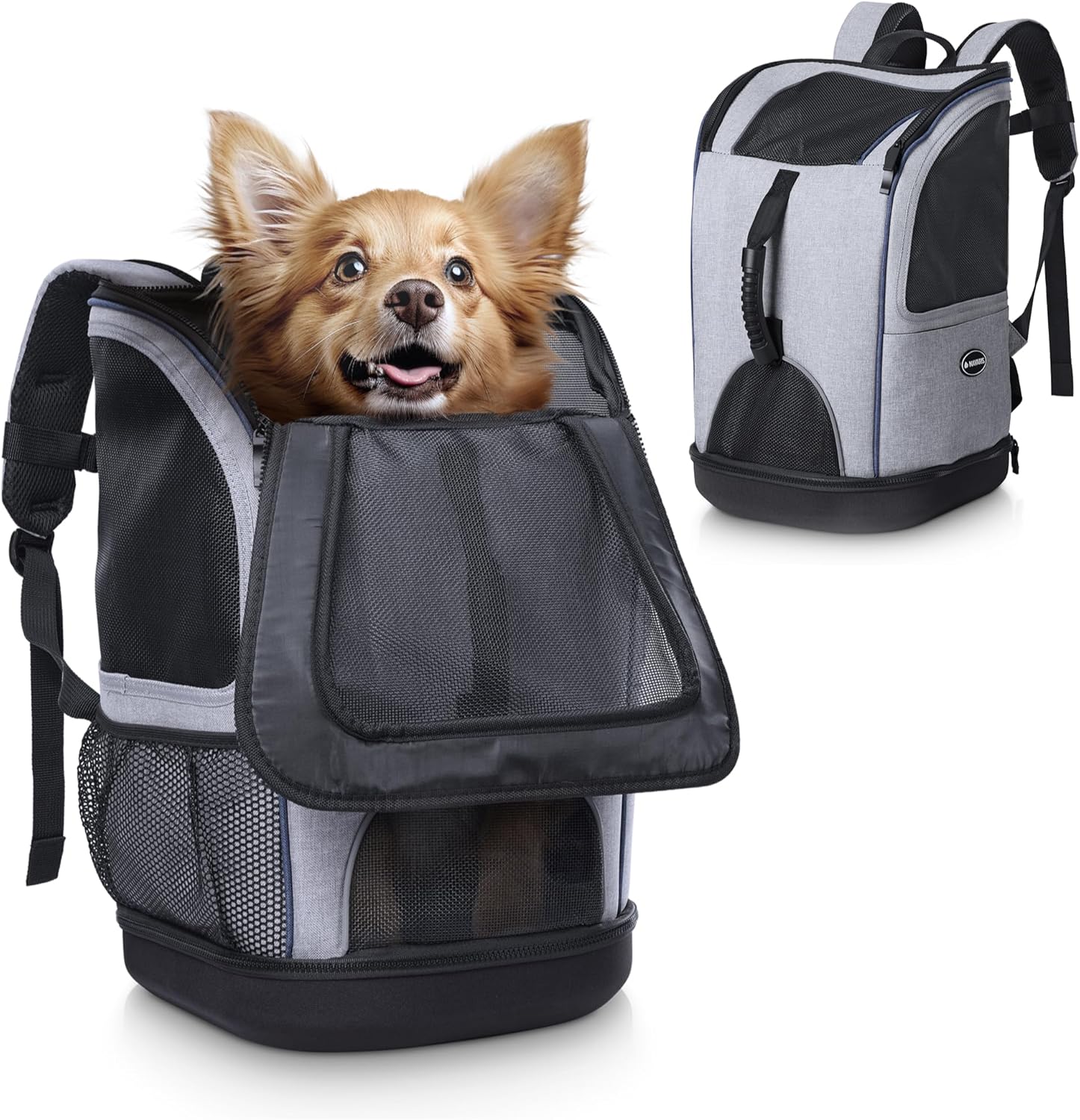 Navaris Mochila Transportin Para Gatos Y Perros - Transportín 2 En 1 Para Transporte De Gato Perro Y Mascotas Hasta 10Kg - Con Base Extra Dura Y Soporte Lumbar