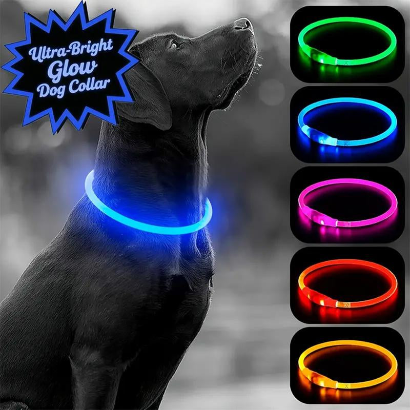 [LED Dog Collar] USB Rechargeable LED Dog Collar - Light up Adjustable Pet Collar with 3 Modes, 360° Glow Safety Necklace for Small/Medium/Large Dogs - TPU Cuttable Puppy Collar for Night Walking, Running, Hunting