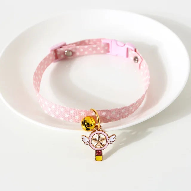 Cute Cat Collars with Moon Pendant Adjustable Safety Kitten Collar Puppy Chihuahua Raabit Necklace with Bells Pets Accessories