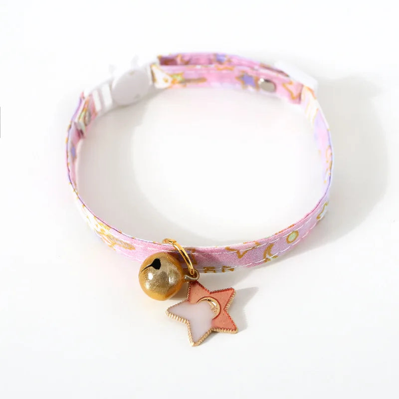 Cute Cat Collars with Moon Pendant Adjustable Safety Kitten Collar Puppy Chihuahua Raabit Necklace with Bells Pets Accessories