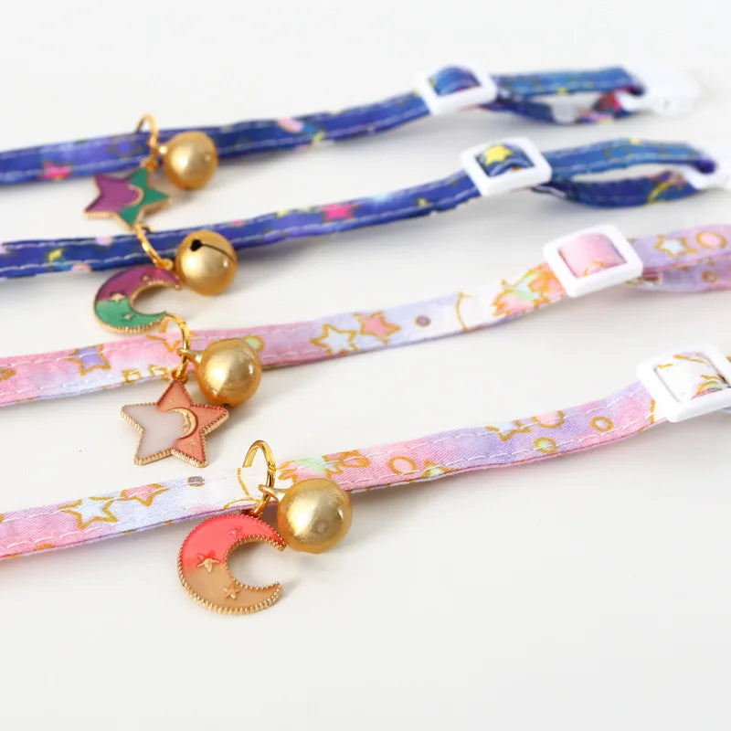 Cute Cat Collars with Moon Pendant Adjustable Safety Kitten Collar Puppy Chihuahua Raabit Necklace with Bells Pets Accessories