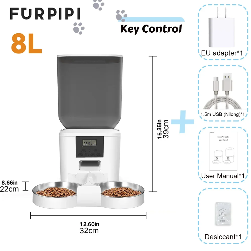 4L/8L Automatic Cat Feeder with Key Control  Manufacture User-Friendly Time Setting Feeder for Pets Dogs Cats