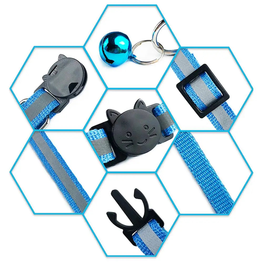 Safety Breakaway Cat Dog Collar Neck Strap Reflective Nylon Kitten Puppy Pet with Colorful Bell Puppy Pet Leash Accessories