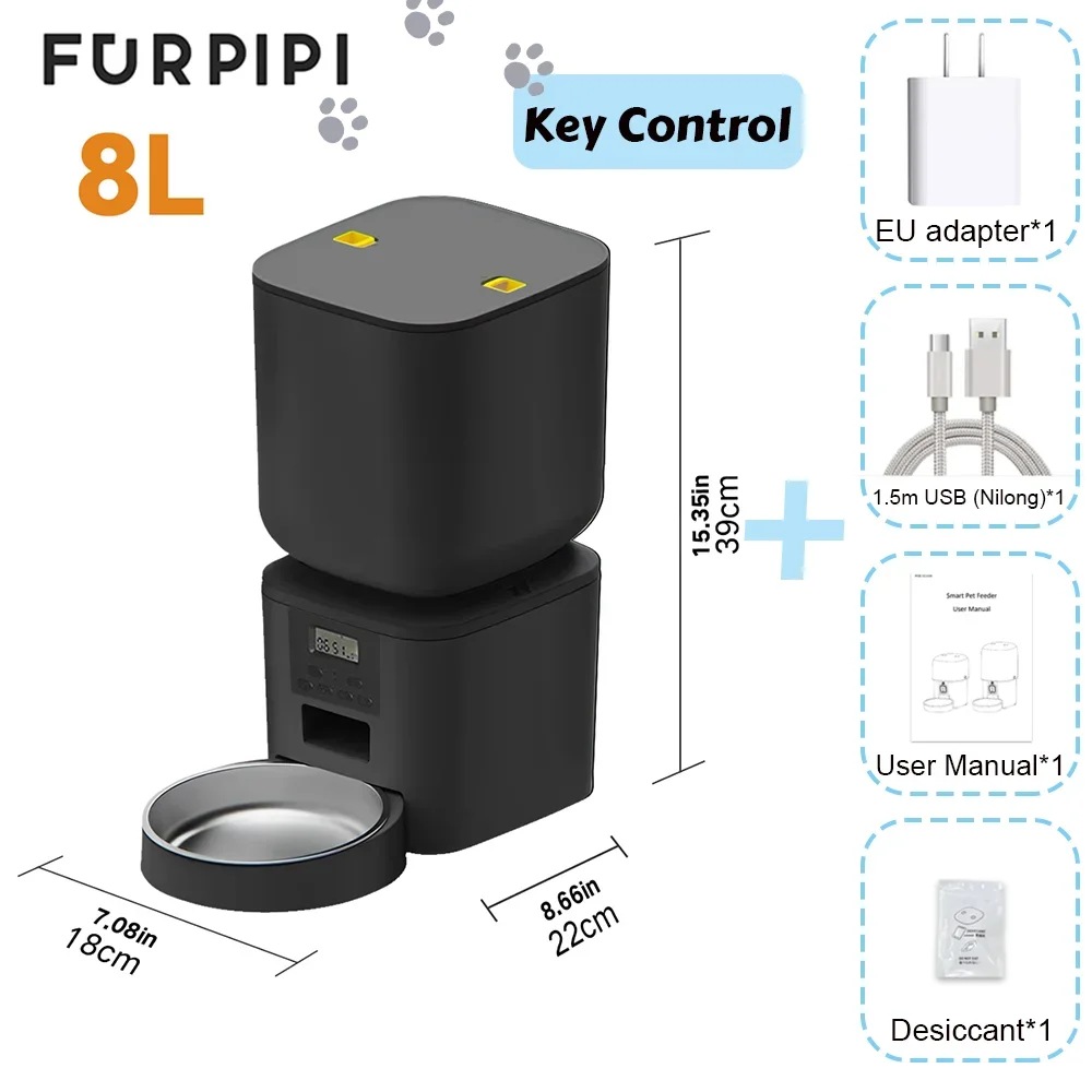 4L/8L Automatic Cat Feeder with Key Control  Manufacture User-Friendly Time Setting Feeder for Pets Dogs Cats