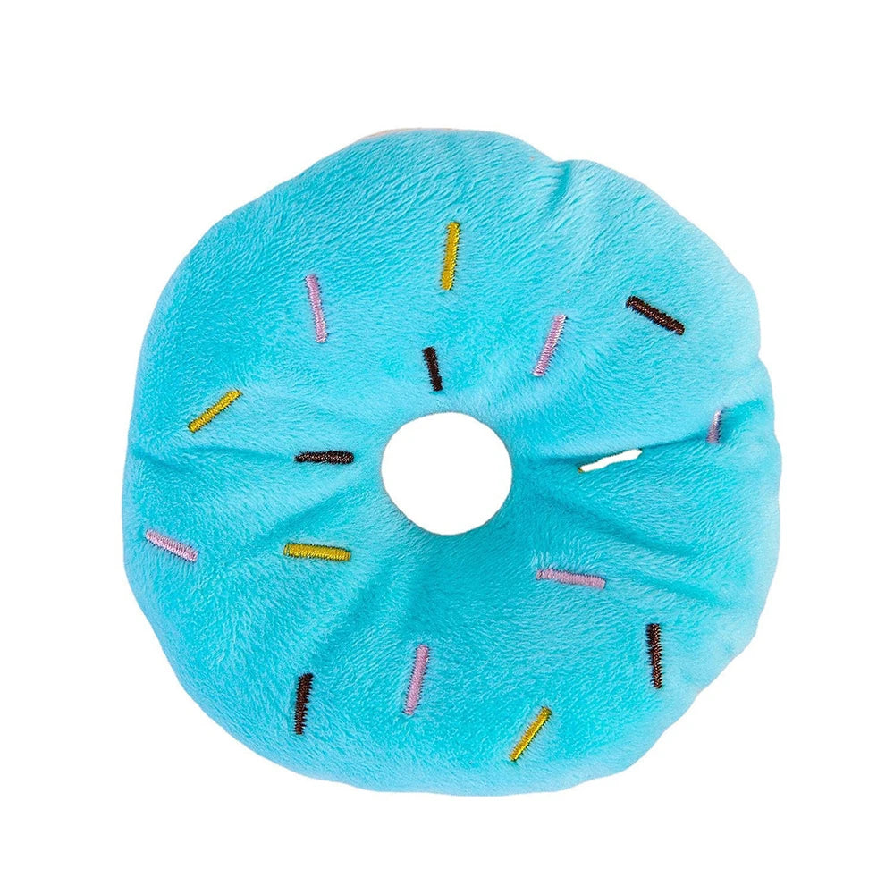 Soft Plush Sound Dog Toy Doughnut Pizza Shape Pet Squeaky Toys for Small Medium Large Dog Puppy Cleaning Teeth Chew Toys
