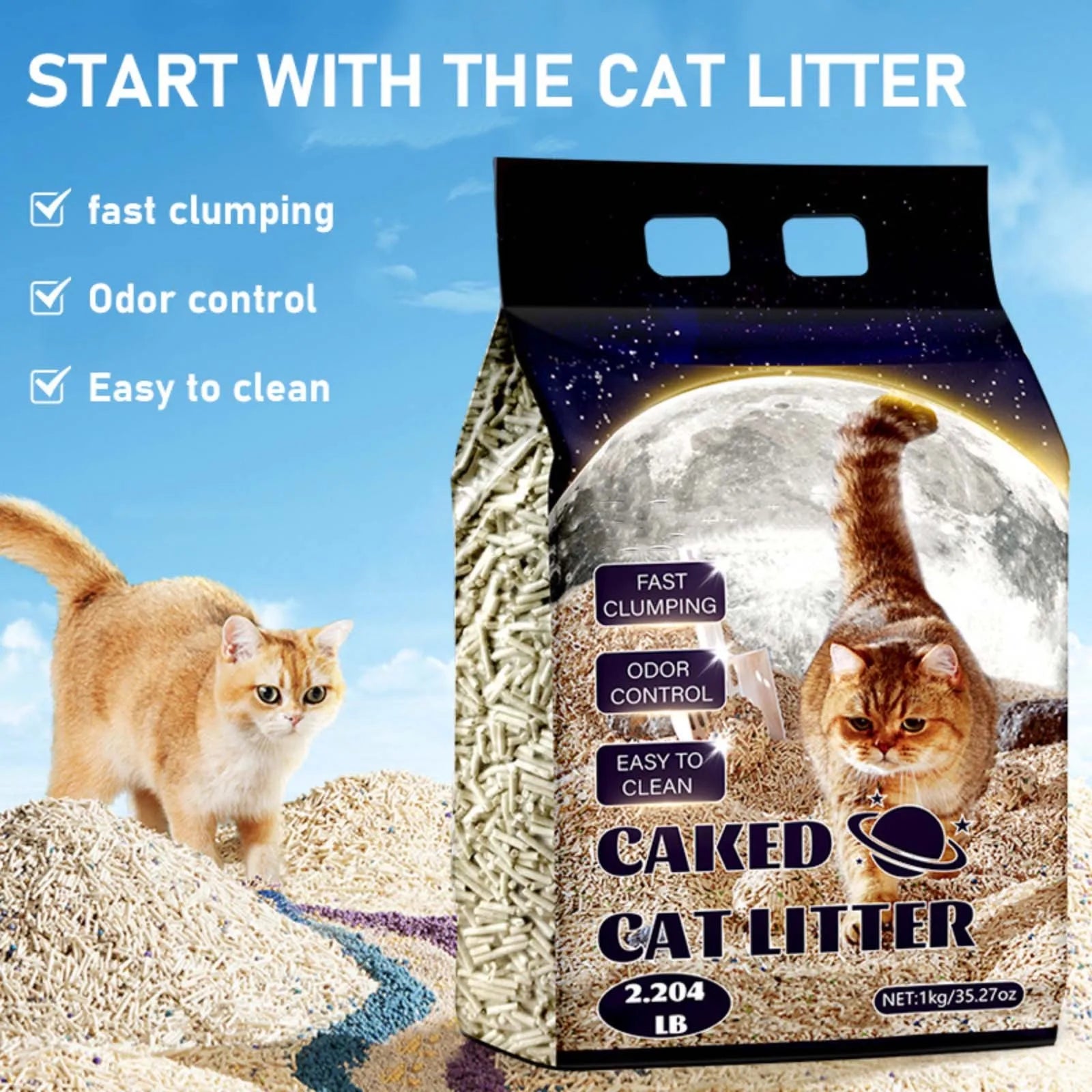 Cat Deodorising Clumping Bio-Enzymatic Bentonite Low Dust Pet Tofu Cat Litter, Home Cat Litter Deodorant Cleaning Pet Products