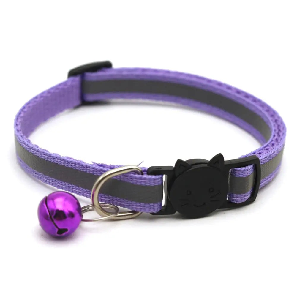 Safety Breakaway Cat Dog Collar Neck Strap Reflective Nylon Kitten Puppy Pet with Colorful Bell Puppy Pet Leash Accessories