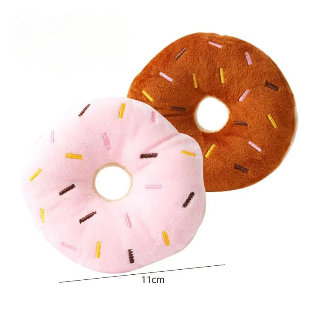Soft Plush Sound Dog Toy Doughnut Pizza Shape Pet Squeaky Toys for Small Medium Large Dog Puppy Cleaning Teeth Chew Toys