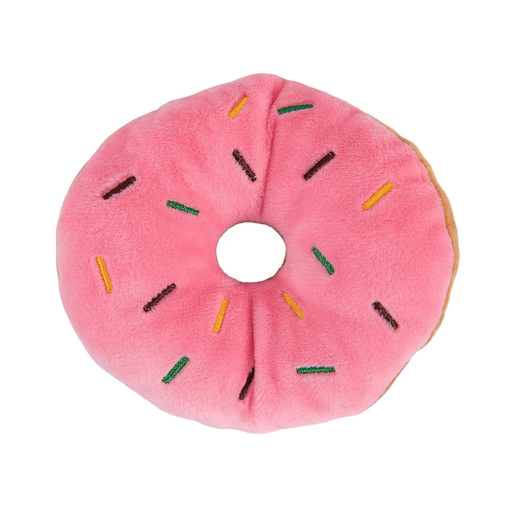 Soft Plush Sound Dog Toy Doughnut Pizza Shape Pet Squeaky Toys for Small Medium Large Dog Puppy Cleaning Teeth Chew Toys