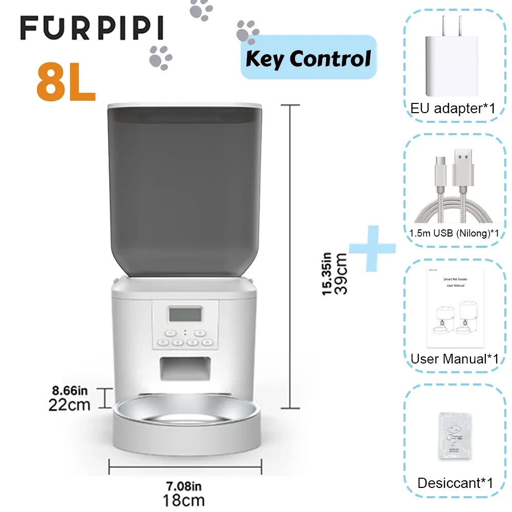 4L/8L Automatic Cat Feeder with Key Control  Manufacture User-Friendly Time Setting Feeder for Pets Dogs Cats