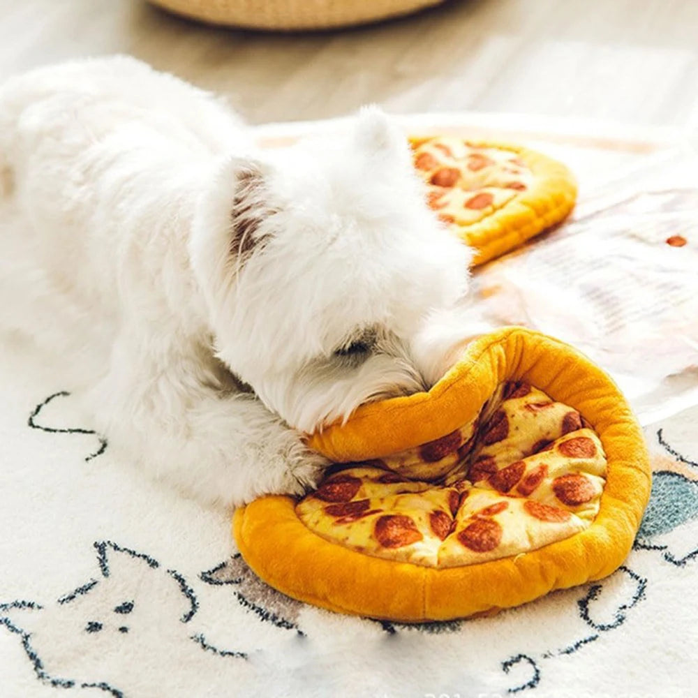 Soft Plush Sound Dog Toy Doughnut Pizza Shape Pet Squeaky Toys for Small Medium Large Dog Puppy Cleaning Teeth Chew Toys