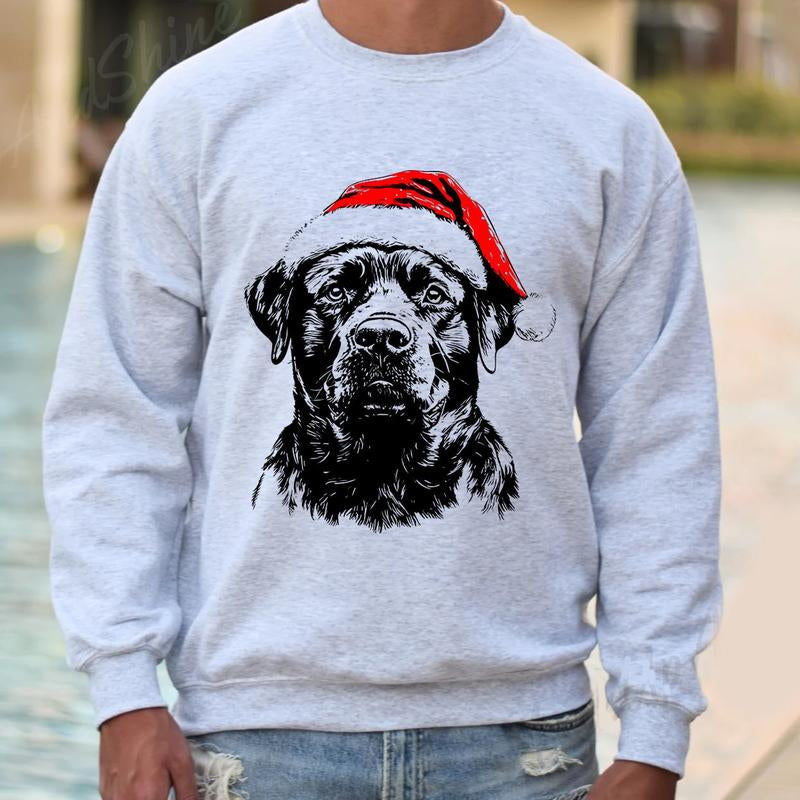 Festive Santa Paws Holiday Dog Pullover ASH GREY Sweatshirt – Custom Dog Breeds in Festive Santa Hat | Gildan Unisex Holiday Pullover
