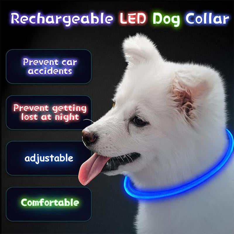 [LED Dog Collar] USB Rechargeable LED Dog Collar - Light up Adjustable Pet Collar with 3 Modes, 360° Glow Safety Necklace for Small/Medium/Large Dogs - TPU Cuttable Puppy Collar for Night Walking, Running, Hunting