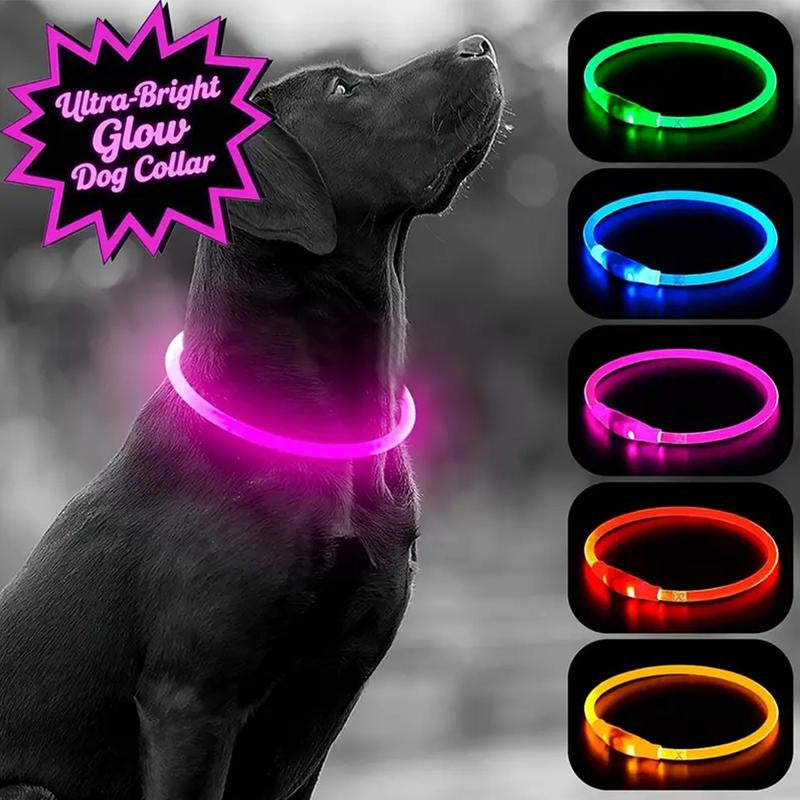 [LED Dog Collar] USB Rechargeable LED Dog Collar - Light up Adjustable Pet Collar with 3 Modes, 360° Glow Safety Necklace for Small/Medium/Large Dogs - TPU Cuttable Puppy Collar for Night Walking, Running, Hunting