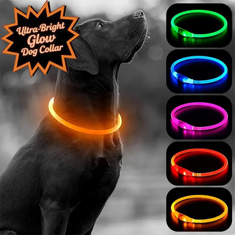 [LED Dog Collar] USB Rechargeable LED Dog Collar - Light up Adjustable Pet Collar with 3 Modes, 360° Glow Safety Necklace for Small/Medium/Large Dogs - TPU Cuttable Puppy Collar for Night Walking, Running, Hunting