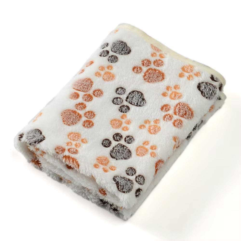Cute Paw Print Warm Pet Bed Mat Cover for Small Medium Large Dogs Cat Fleece Soft Blanket Towel Winter Puppy Yorkies Supplies